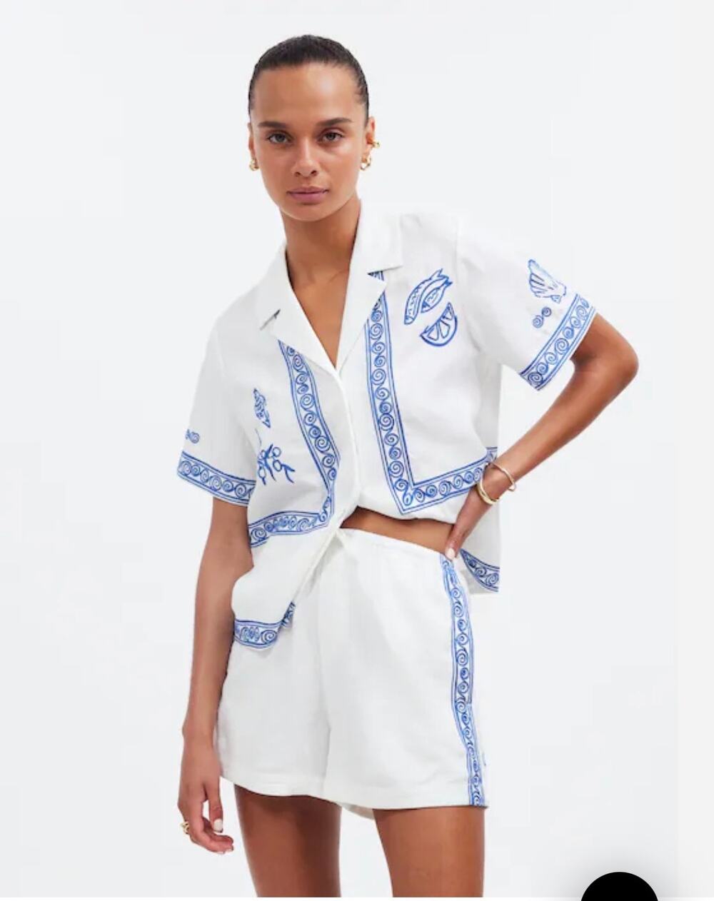 Madewell x Lisa Says Gah Embroidered Greek Isles Shirt Shorts Set